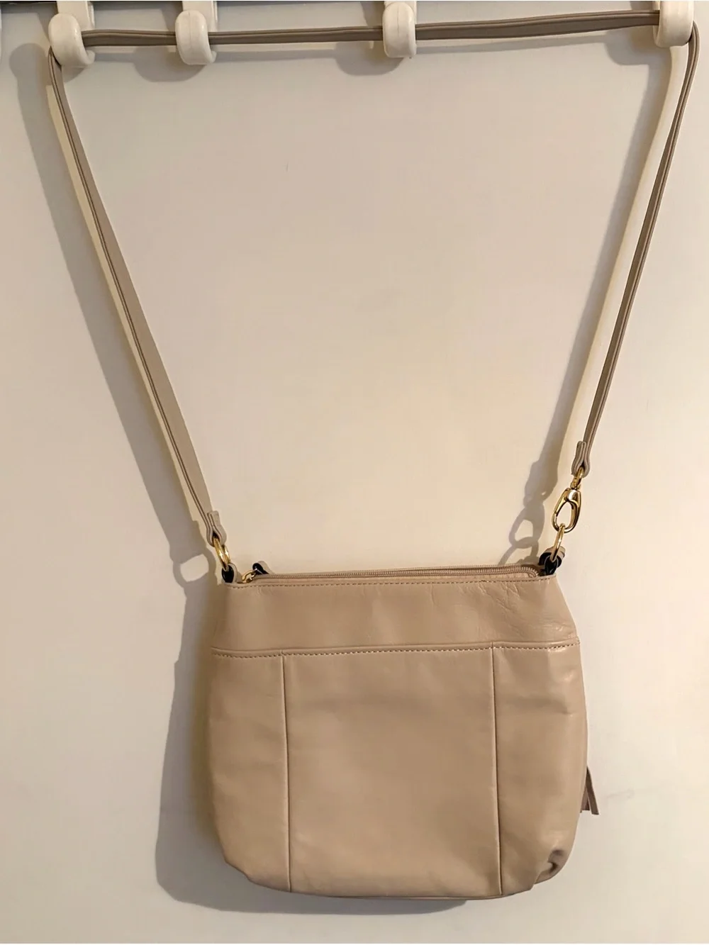 Tignanello Genuine Leather Blush Beige Crossbody Bag Tassel